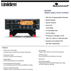Uniden BC355N Police Scanner | Analog Police Scanner Raido Uniden BC355N Police Scanner | Analog Police Scanner Raido