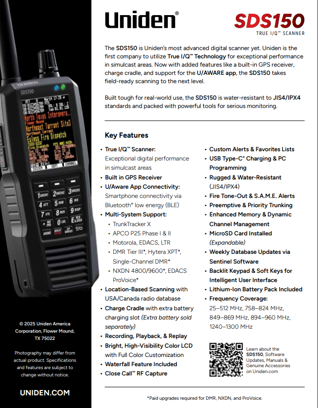 Uniden SDS150 Digital Police Scanner | Top-Rated Police Radio – Bearcat ...