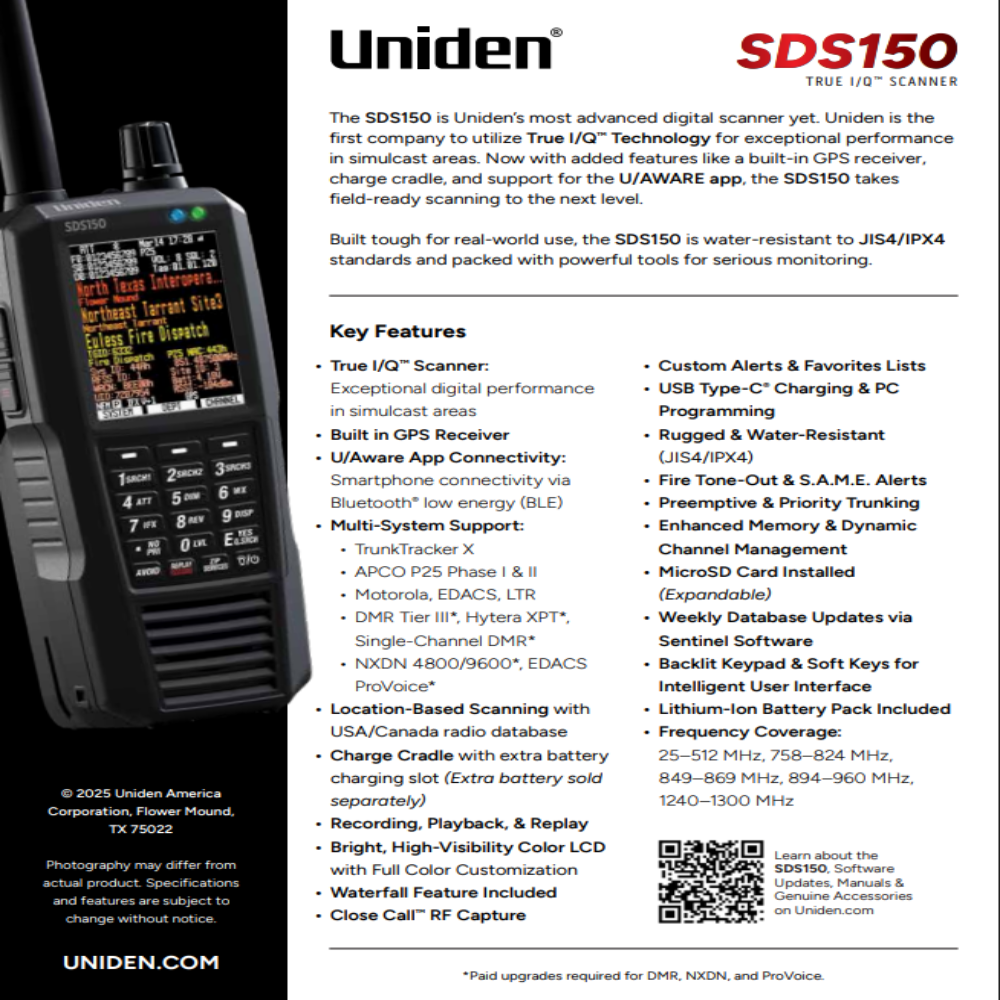 Uniden SDS150 Digital Police Scanner | Top-Rated Police Radio – Bearcat ...