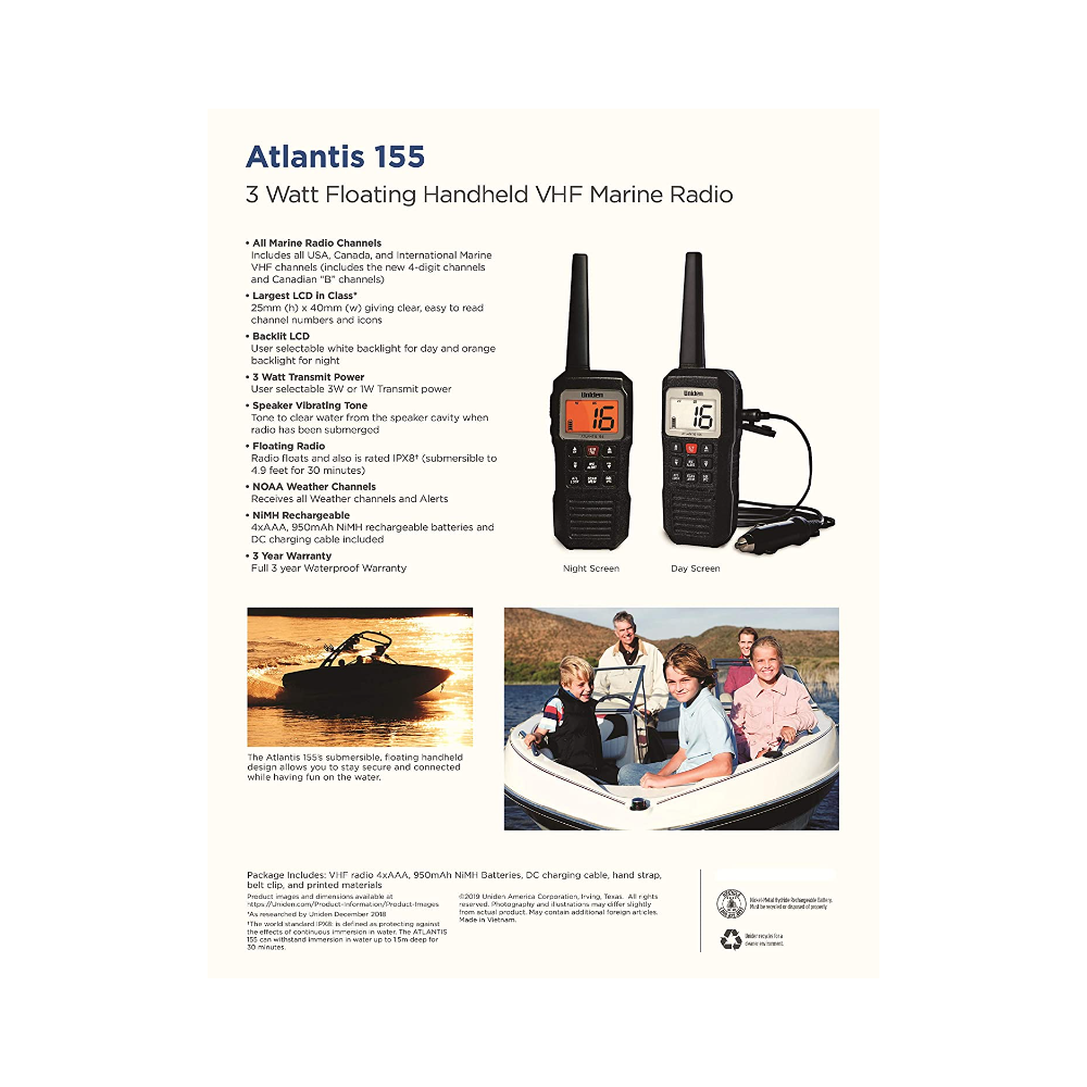 Uniden Atlantis 155  Floating Handheld VHF Marine Radio