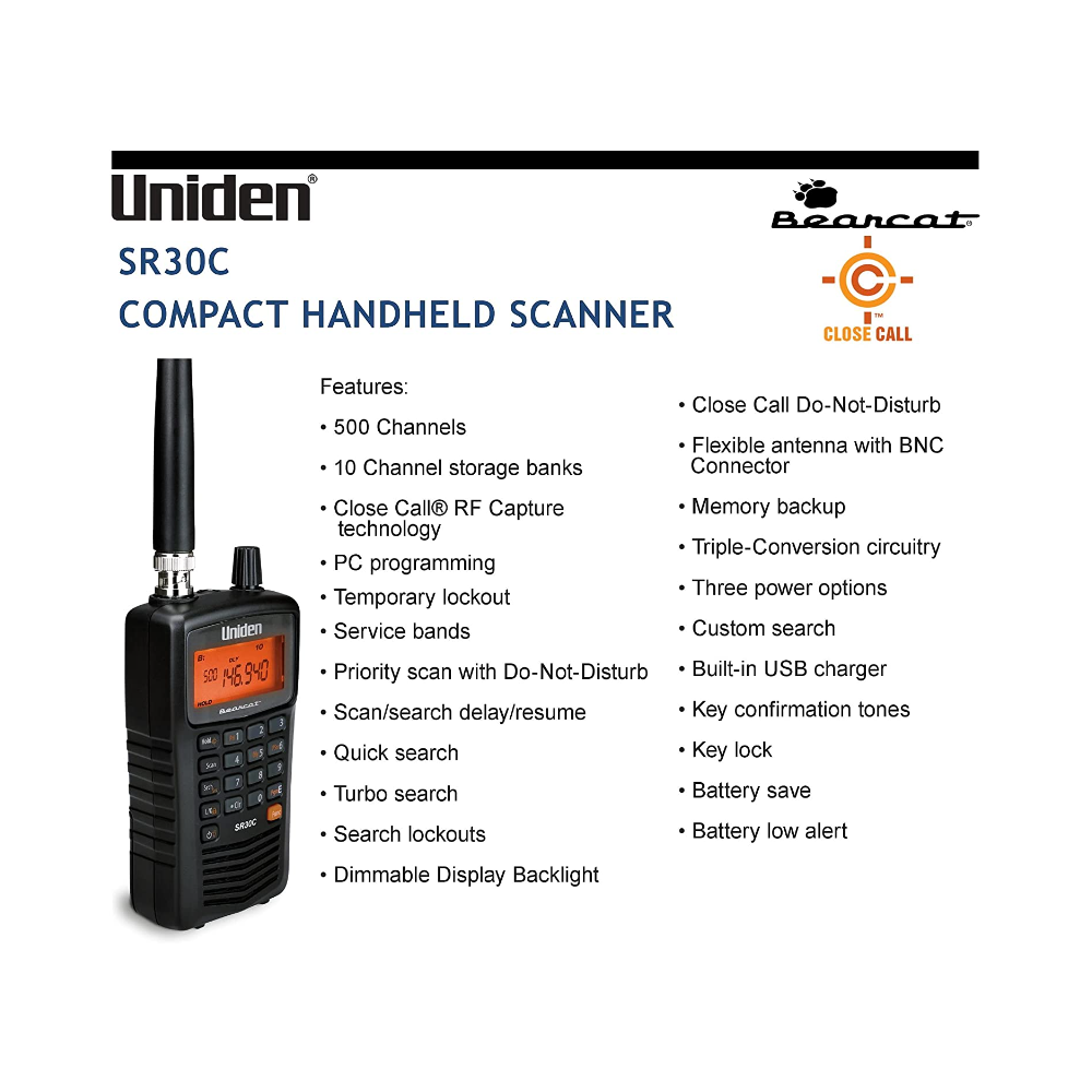 SR30C Handheld Scanner Uniden Analog Police and Nascar Radio